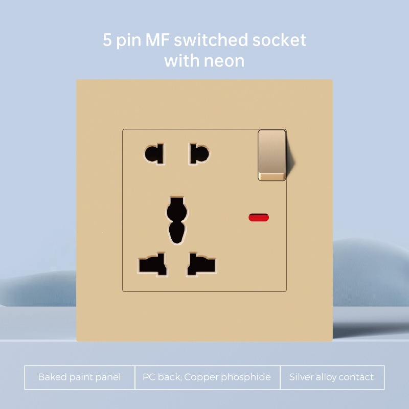 Interruptor de pared de borde de oro británico enchufe de plástico PC multifuncional 86 interruptor de cocina USBTypeC carga rápida