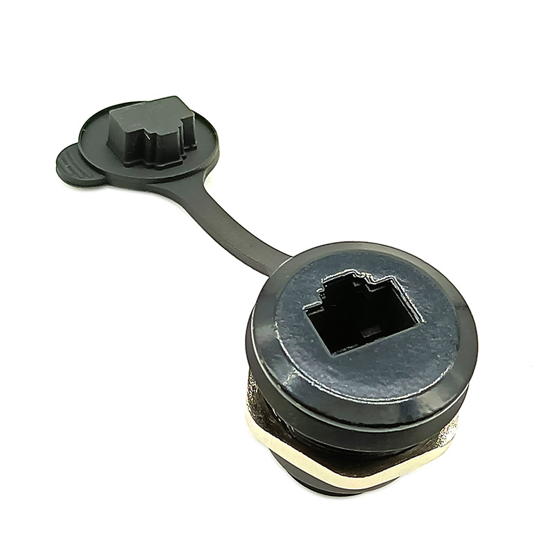 C型圆形RJ45转RJ45防水连接器插座CAT6直通千兆网线对插接头