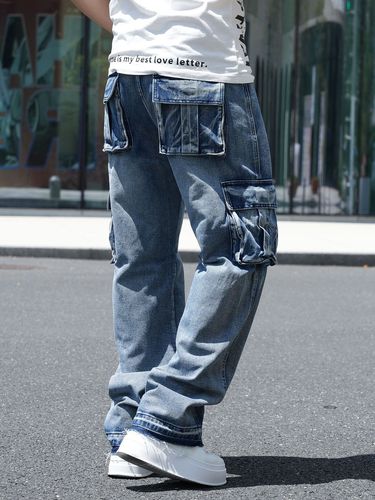 American multi-pocket European and American workwear jeans for men, wide-leg loose plus-size mirror exclusive supply