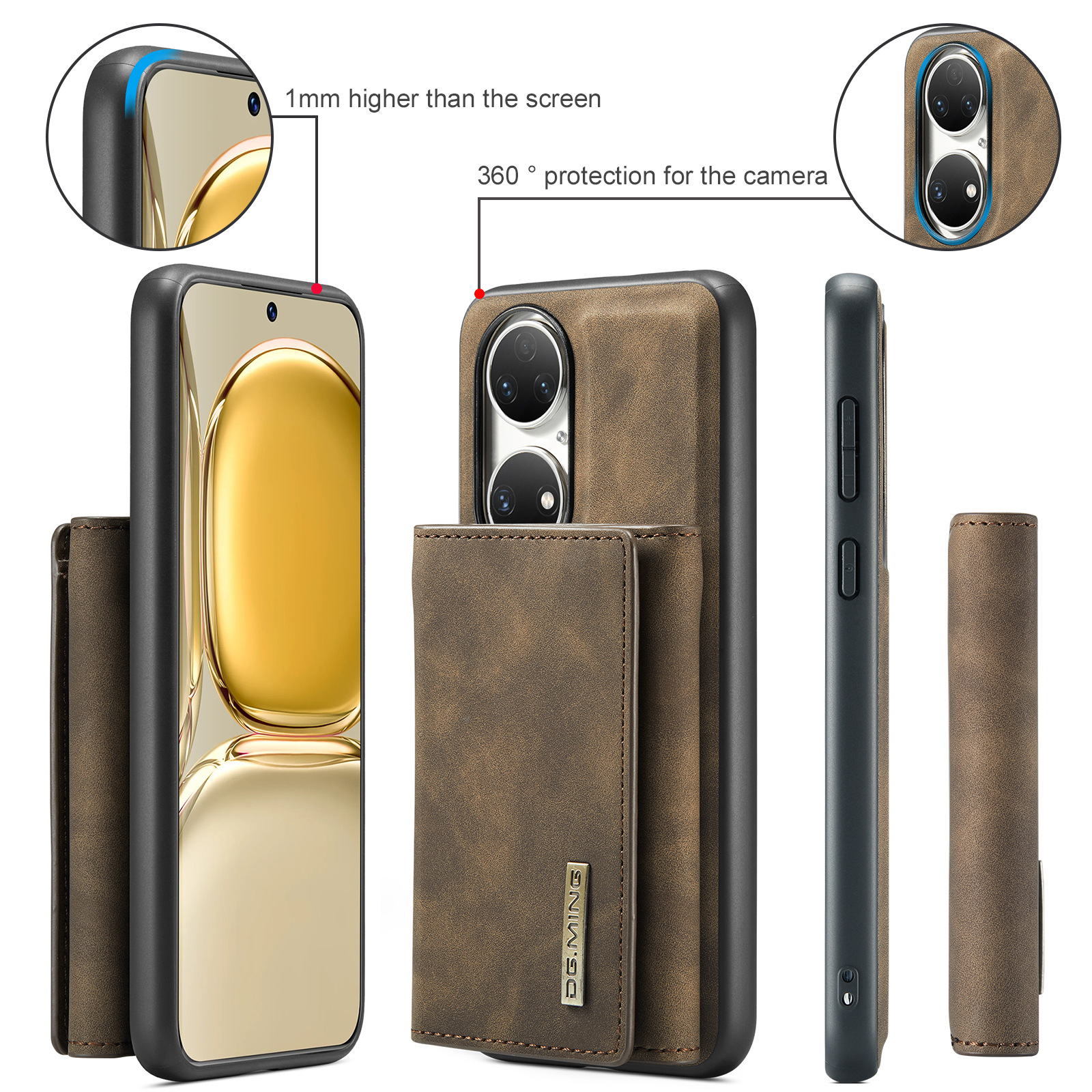 Custodia protettiva in pelle con portafoglio magnetico a ventosa serie M1 per Huawei P50 P50 Pro 2 in 1 custodia per telefono con portafoglio diviso_voghion.com