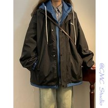 2025新款外套女美式复古假两件冲锋衣春秋港风设计感小众夹克