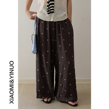 【欧凡】韩版设计感印染花纹宽松高腰阔腿裤女夏防晒清凉裤子3079