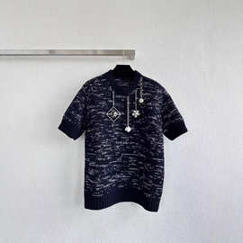 2025秋冬新款金属吊坠圆领羊毛绒混纺面料针织短袖