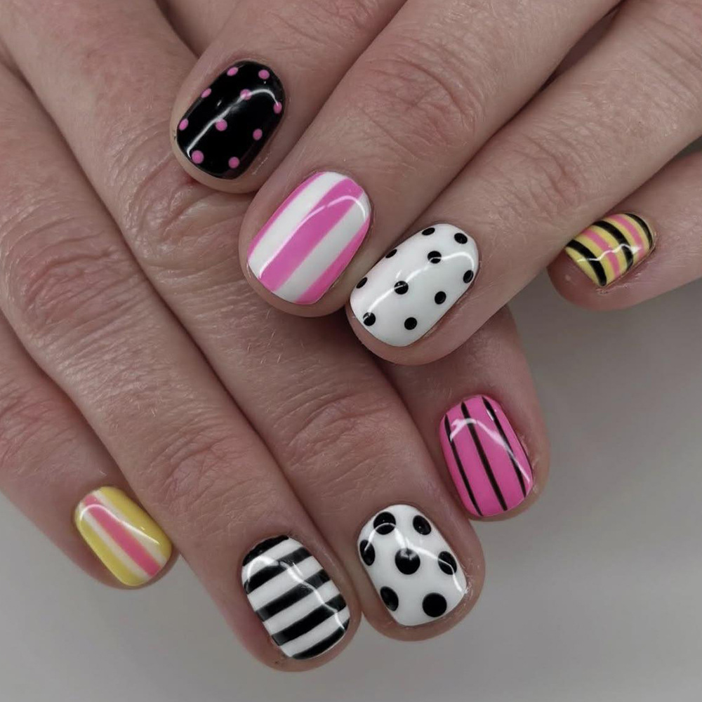 Y2K Spice Girls Stripes Uña, dopamina transfronteriza, 24 piezas de uñas falsas, lote mixto image 1
