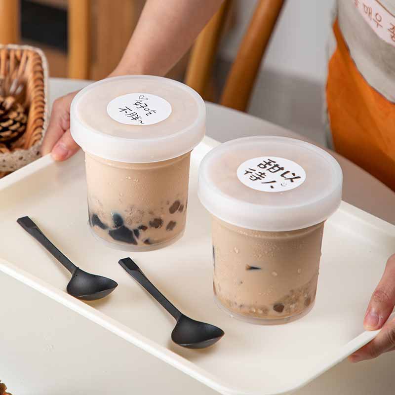 烧仙草杯500ml芋圆奶茶罐子水果捞打包盒大满罐冰淇淋带盖一次性