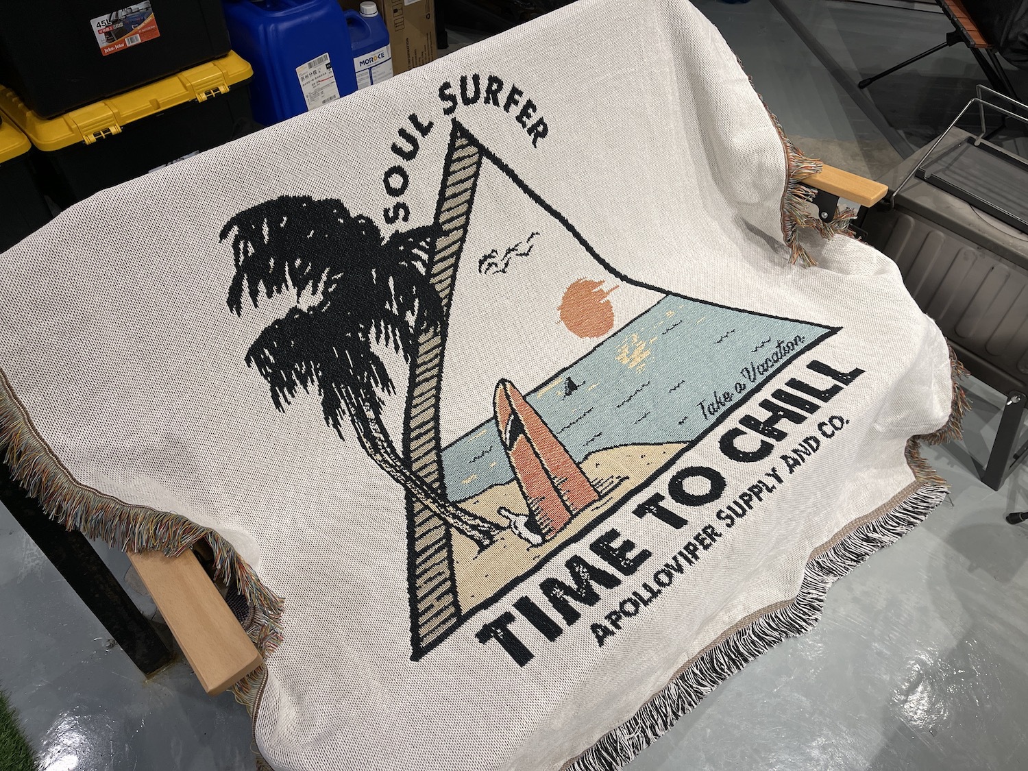 Surfing sofa blanket, tapestry, leisure blanket, decorative blanket, coconut island time, summer style, camping life_voghion.com