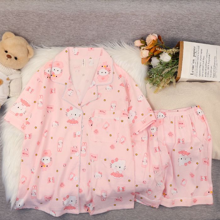 Al por mayor transfronterizo nuevo verano nubes de algodón dibujos animados mangas cortas pantalones cortos pijamas ropa de casa de mujer set ropa de casa de moda