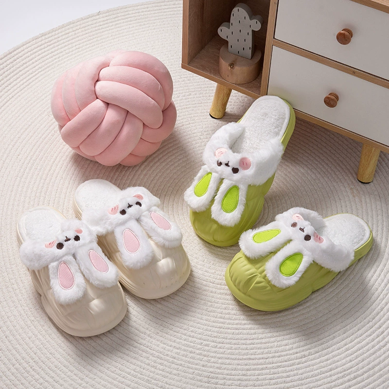 Новые хлопковые тапочки женские домашние мультфильмы милые кролики обувь противоскользящие теплые домашние туфли
