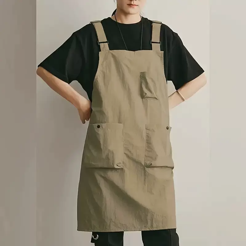 新款工装背带围裙塔丝隆防泼水男女罩衣工作厨房家用咖啡店可印字