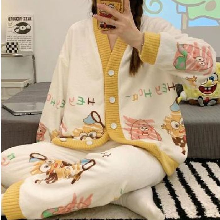 220 jin transfronterizos al por mayor tamaño M - 6XL pijamas de franela de invierno Cardigan con camisa de lana gruesa set de ropa para el hogar
