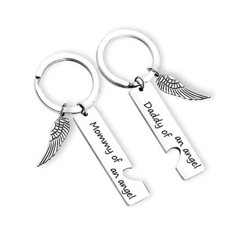 Stainless Steel Keychain Daddy of an Angel Mommy Father's Day Mother's Day Gift Factory Direct Sale