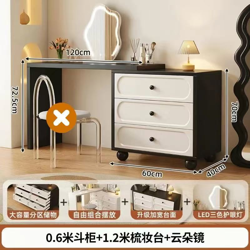 Xuanhei 120 테이블 + 60 검정색 세트 흰색 3단 서랍장 + 화장대