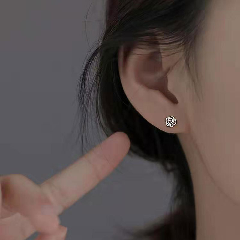 1 Pair Simple Style Rose Sterling Silver Plating Ear Studs display picture 4