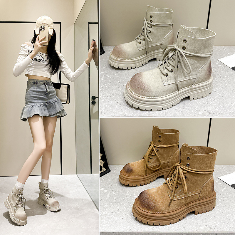 Martin Boots Women's 2024 Autumn and Winter New Brown Retro Fixes Western Denim Boots Thick Sole Two-Wearing Summer Short Boots