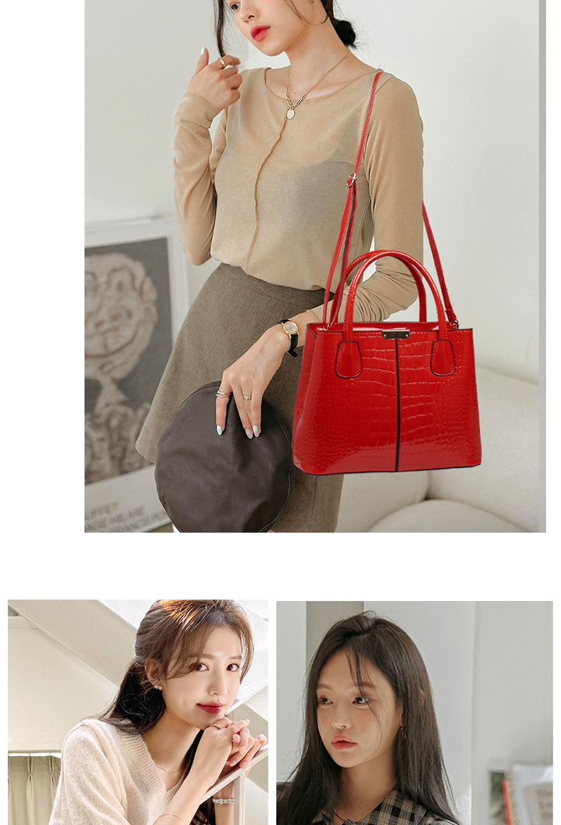 1497g Weight Polyester Lining Material Zipper Closure Type Double Handle , Sling Strap Strap Type Bag Sets Bags Type Business, Daily, Shopping Occasion Pu Leather Material Solid Color, Crocodile Pattern All Seasons Season Women's Gender Classic Style Style Square Shape Women's Pu Leather Solid Color Crocodile Classic Style Square Zipper Bag Sets