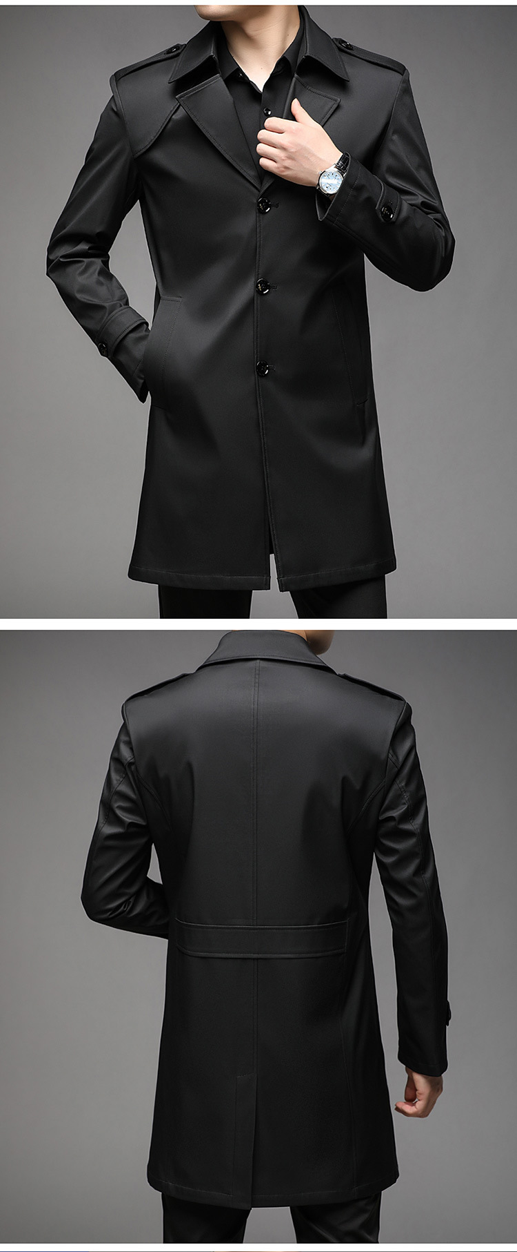 Men's Trench Coat Mid Length Windbreaker For Men Smart Casual_voghion.com