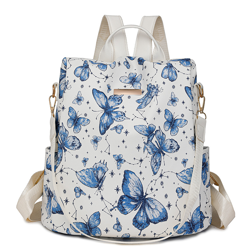 Mochila antirrobo para mujer 2024 otoño nueva mochila de cuero suave para mujer impresión de moda mochila de viaje de gran capacidad marea