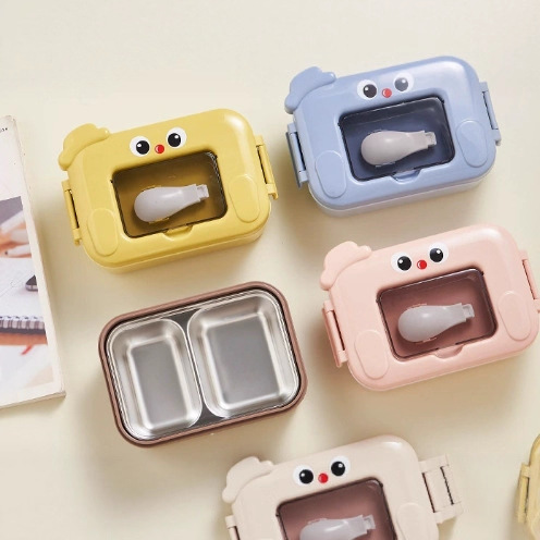 Lunch Box with Spoon for Working Students to Send Meals to Work, New Cartoon Stainless Steel Insulated Lunch Box with Removable Compartments