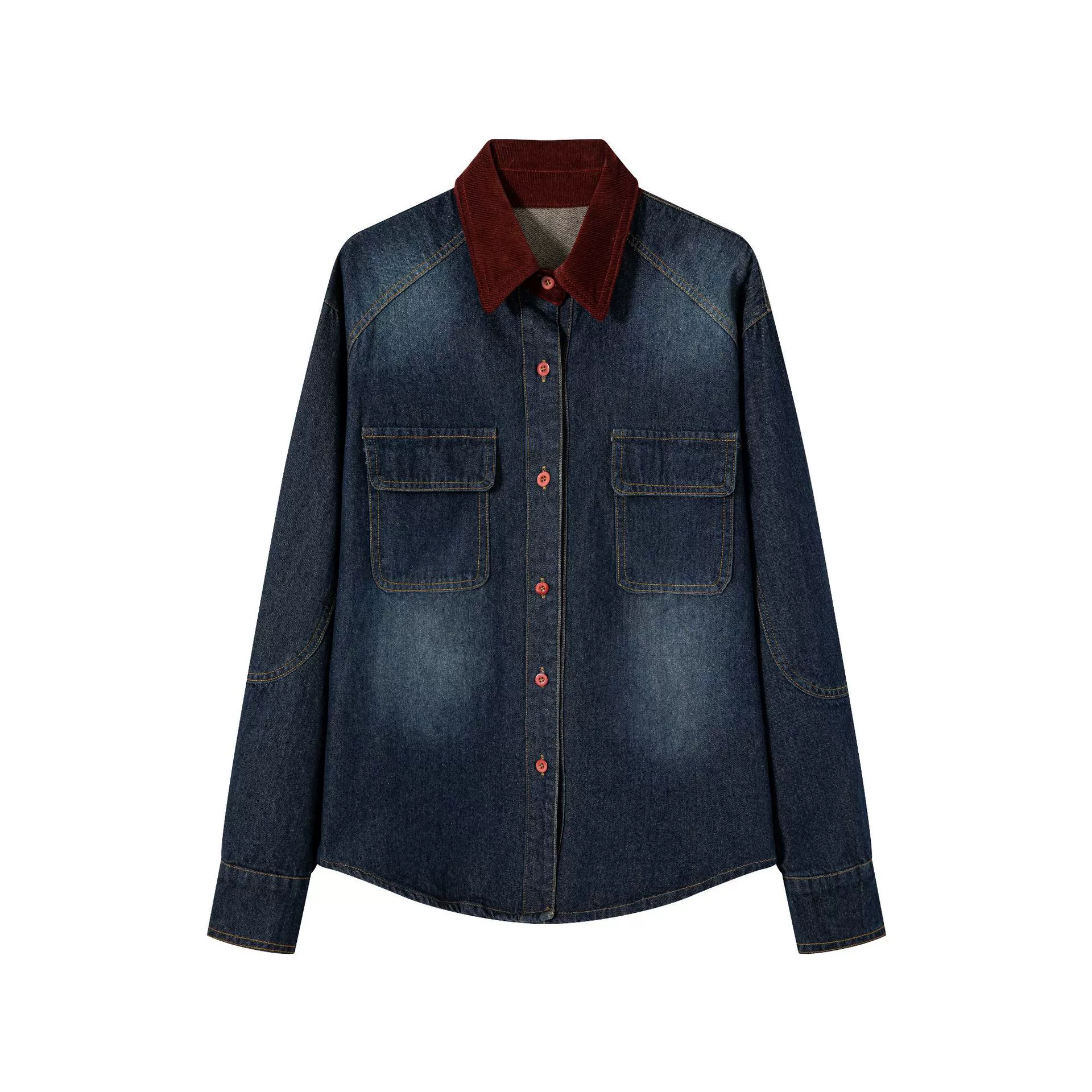 Модный темперамент сшитая джинсовая рубашка куртка женский 2024 осень новая леди ретро дикий топ с длинными рукавами