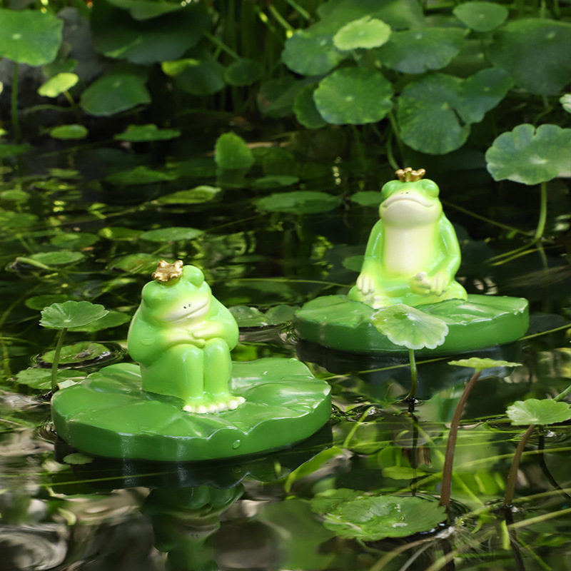 Comercio exterior, jardín transfronterizo, estanque, rana divertida, agua flotante, decoración de paisajismo, piscina, pecera, micro paisaje, rana flotante