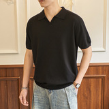 ZF8120-MW简约高智感老钱风短款海鸥领美式休闲针织短袖T恤，男装针织衫/毛衣，星座614