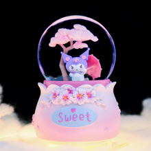 旋转雪花可爱萌宠樱花树水晶球音乐盒女生卧室桌面水球装饰摆件