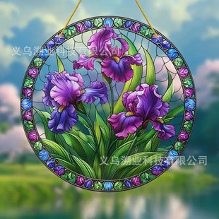 Purple Iris Flower Suncatcher Acrylic Window Hanging Gift for Garden Pendant Decoration Hanging Ornament American Style Decor