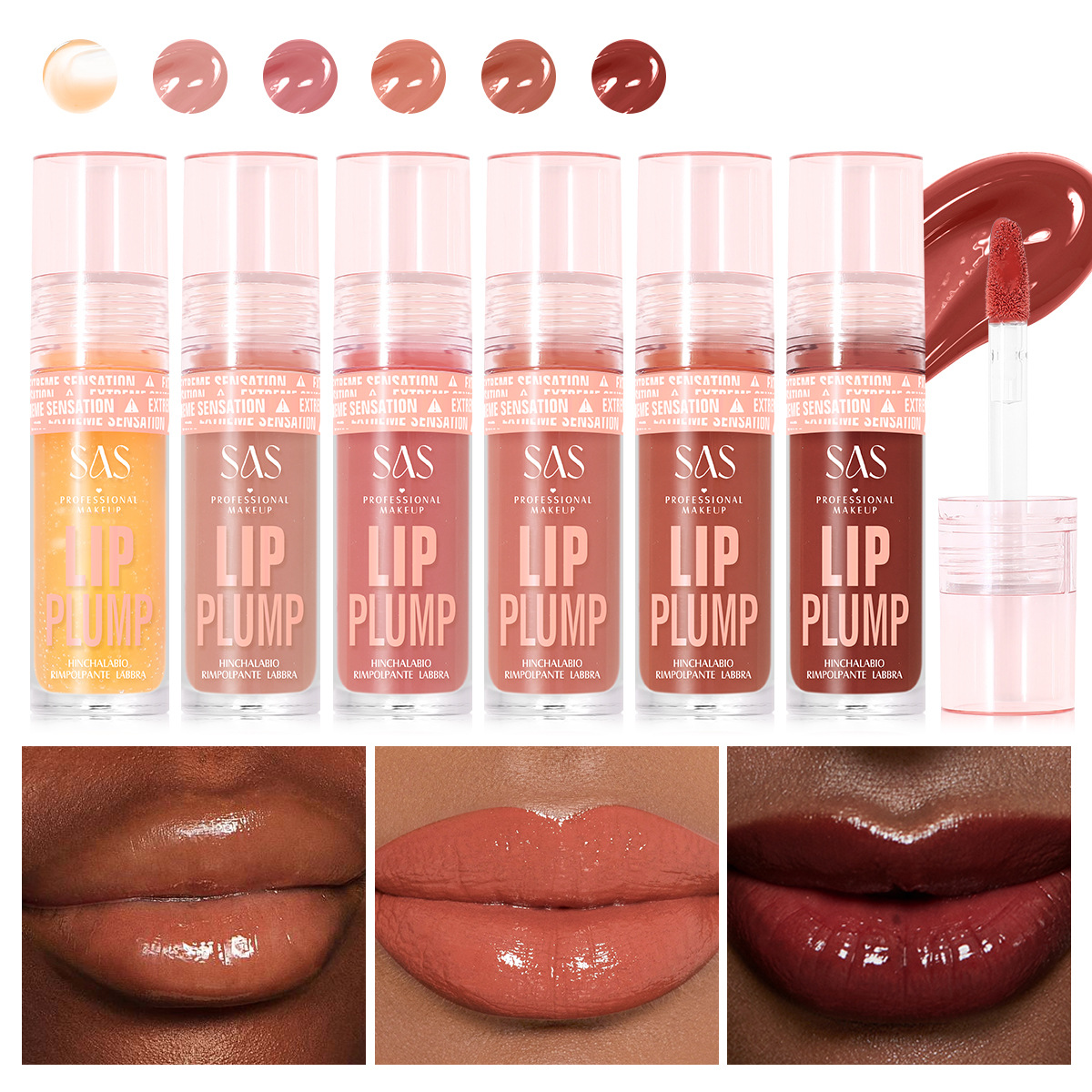 SAS belleza estilo explosivo transfronterizo venta caliente brillo de labios realce de labios nacarado esmalte de labios hidratante e hidratante al por mayor SAC131
