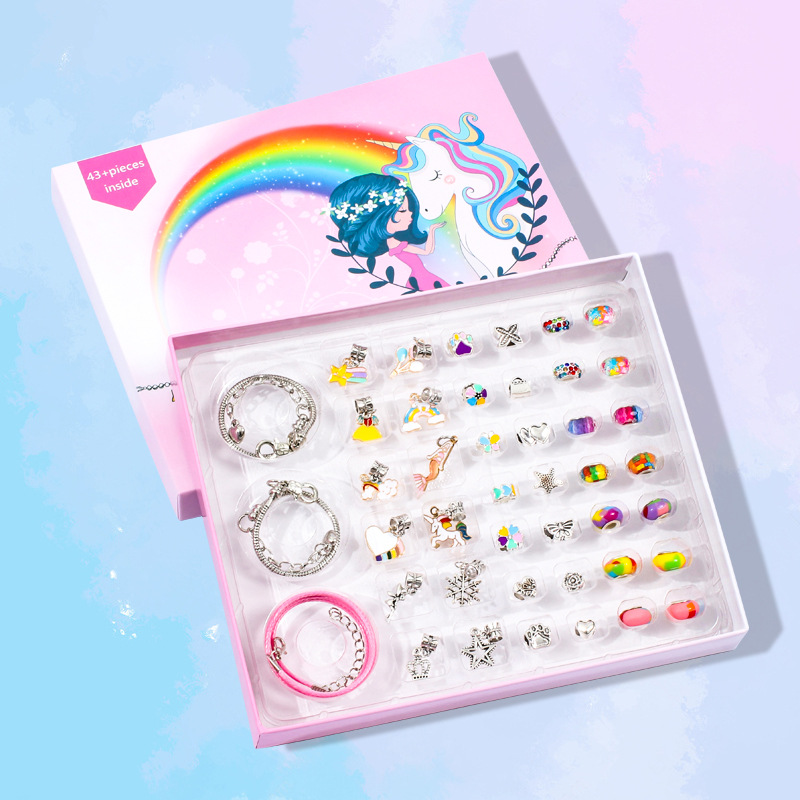 Cross border Amazon New products originality crystal diy Children&#39;s Bracelets suit Hardcover unicorn Gift box Gifts Jewelry