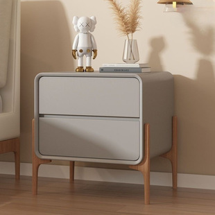 Light Luxury Bedside Table Home Bedroom Leather Storage Cabinet Small Solid Wood Simple Modern Normcore Italian Bedside Table