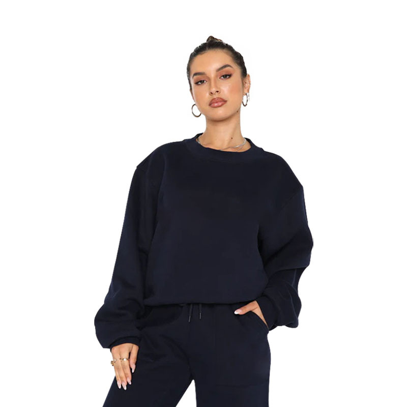 211257 autumn and winter New European and American solid color fleece-lined round neck pullover long sleeve sweater fashion casual trousers suit
