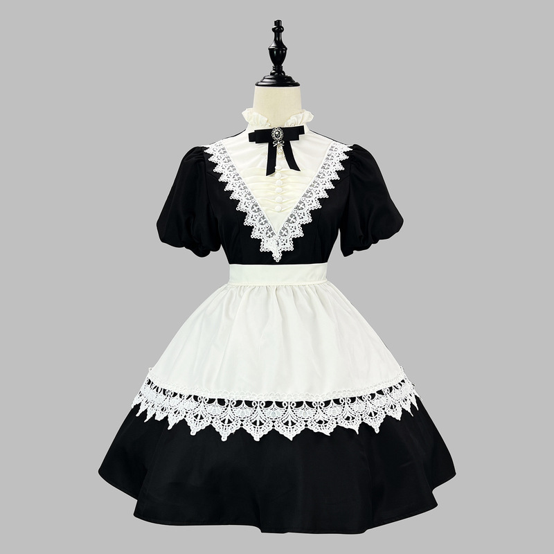 クロスボーダー新製品ゴシック修道女黒ロングとショートOPスリーブエプロンマルチウェアメイド服ハロウィンメイド服|undefined