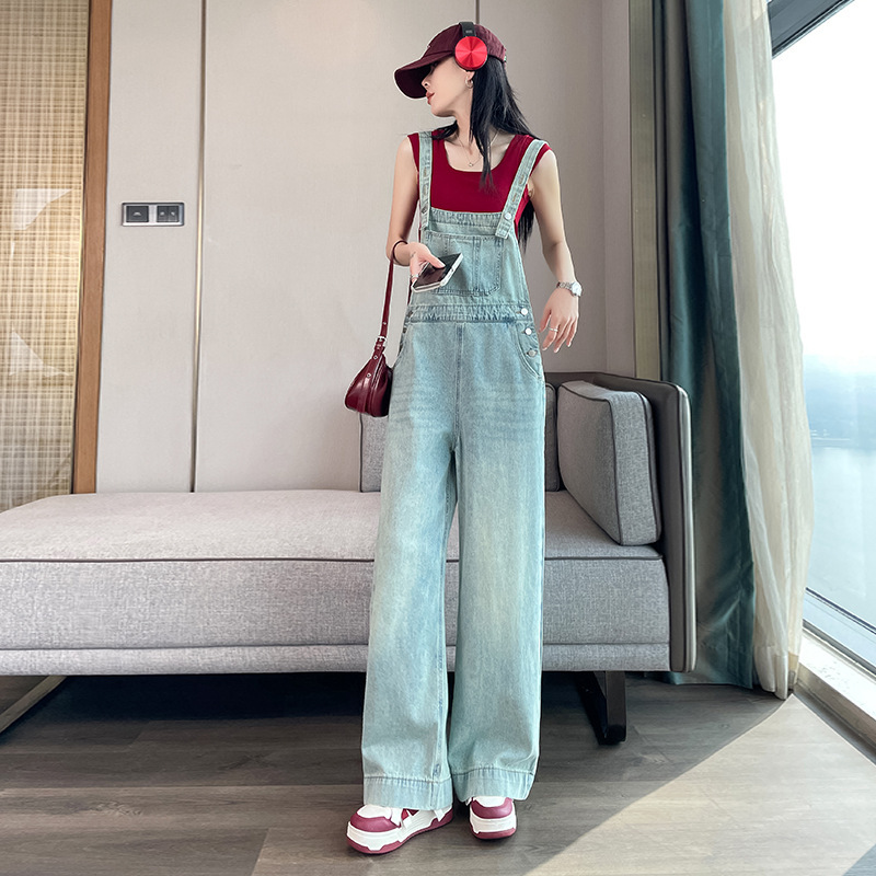 女性のための年齢を軽減するデニムオーバーオール2025春夏秋新しいミルクスタイル韓国スタイルルーズスリムワンピースワイドレッグパンツ|undefined