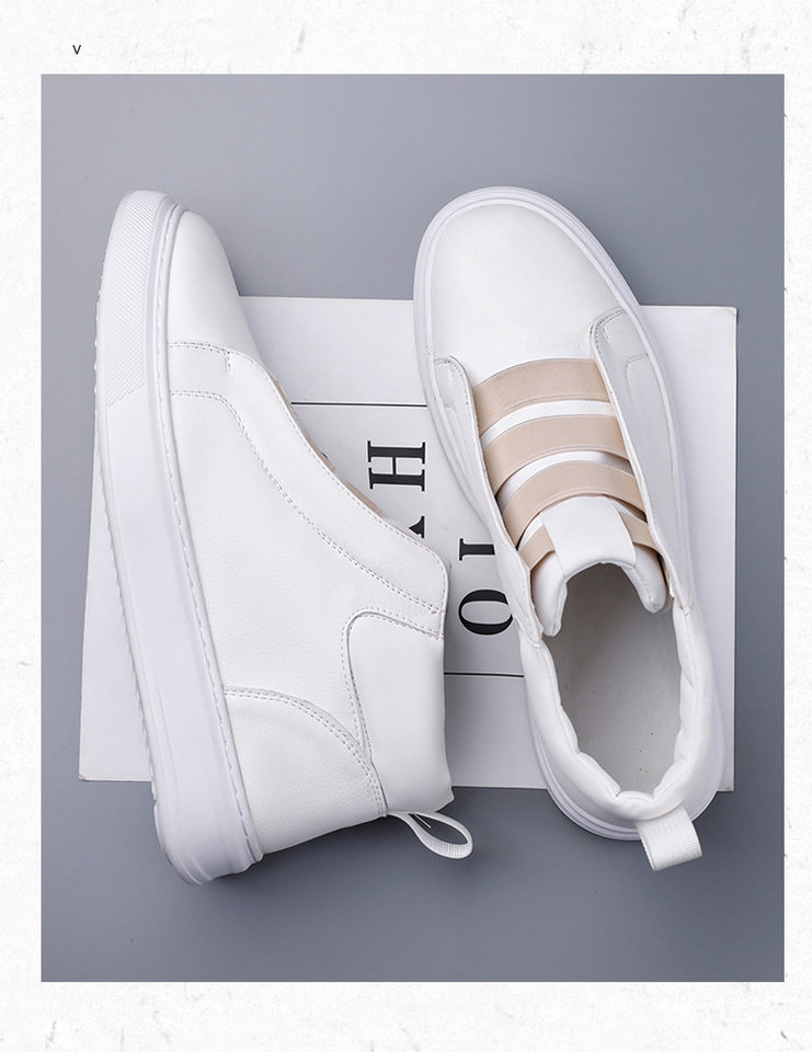 Giày sneaker nam phối da, dây chun co giãn không dây buộc, chống trượt, kiểu lười xỏ chân — Màu trắng, màu đen chi tiết 15