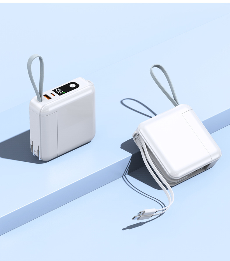 Powerbank mit AC-Stecker, kabelgebunden, große Kapazität 20000 mAh mit Super-Schnellladung 22.5W zertifizierte mobile Stromversorgung.
