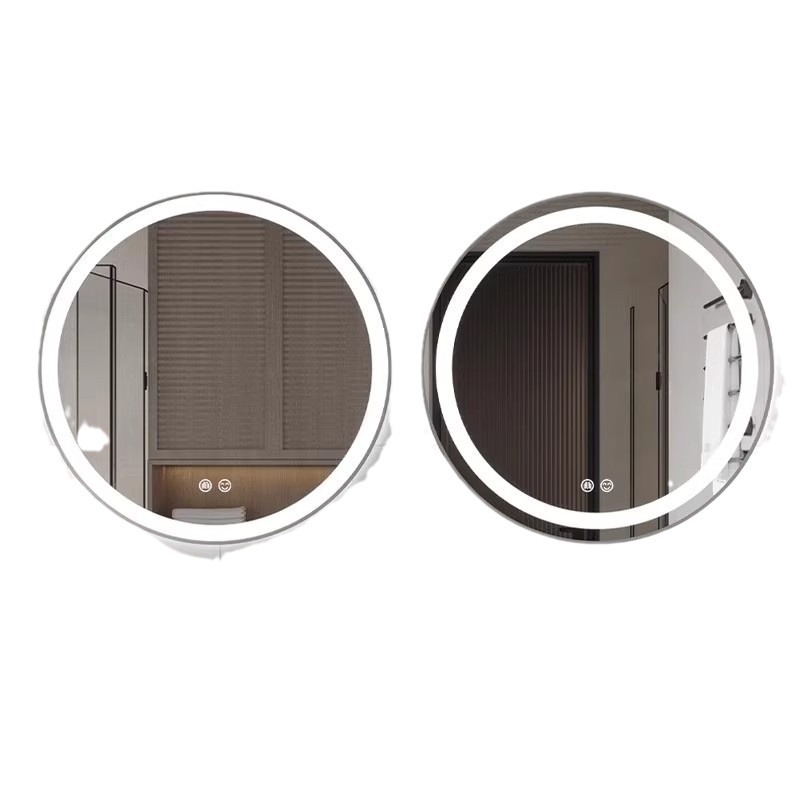 Espejo redondo inteligente con marco de luz LED espejo de baño pantalla táctil antivaho espejo de baño de maquillaje de baño sin perforación