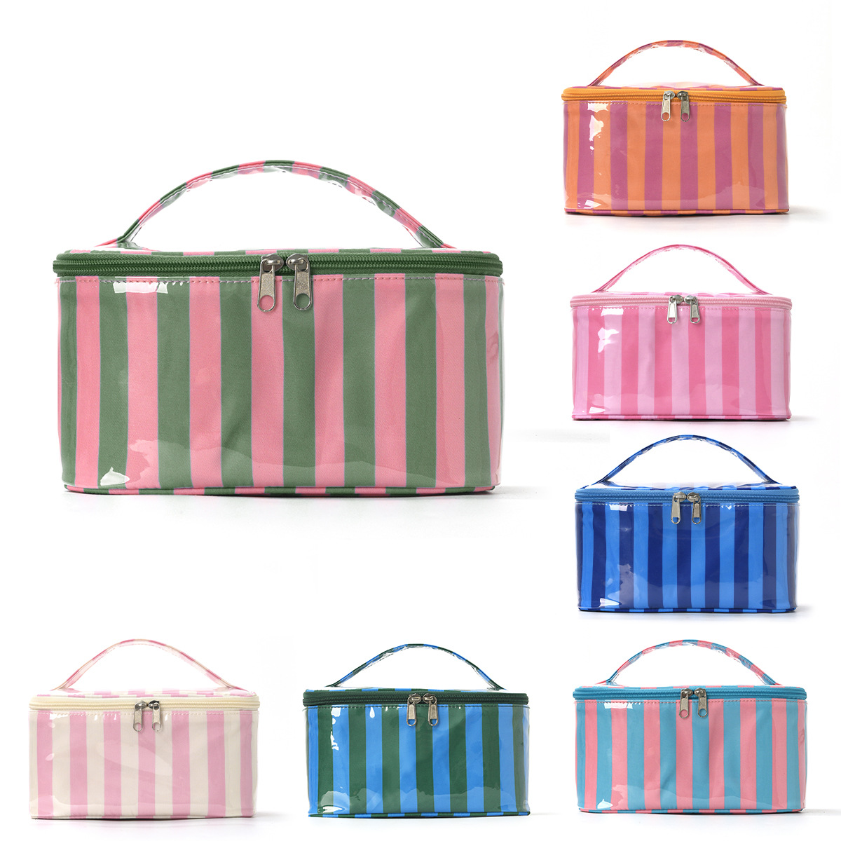 Feihong Cross-Border Color-Blocked Striped Makeup Bag, High-Value Large-Capacity Toiletry Bag, Portable Storage Bag for Outdoor Travel