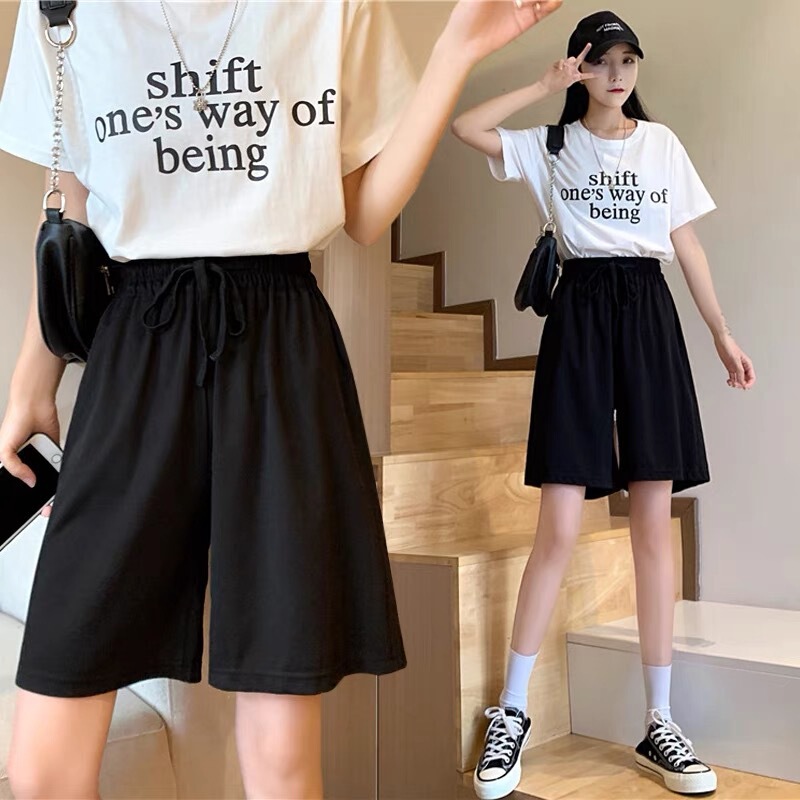 Ice Silk Five-Point Shorts for Women, Spring/Summer 2026, Sporty Casual Elastic High-Waisted Versatile Home Wide-Leg Pants, High-Waisted Slimming