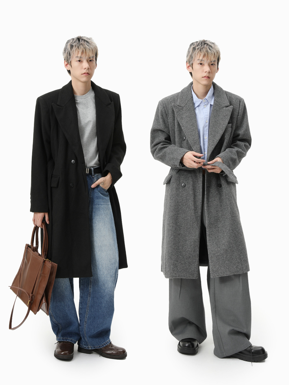 MTLCLOTHES Hombres| Abrigo de lana de estilo medio y largo con solapa inglesa no desmontable.