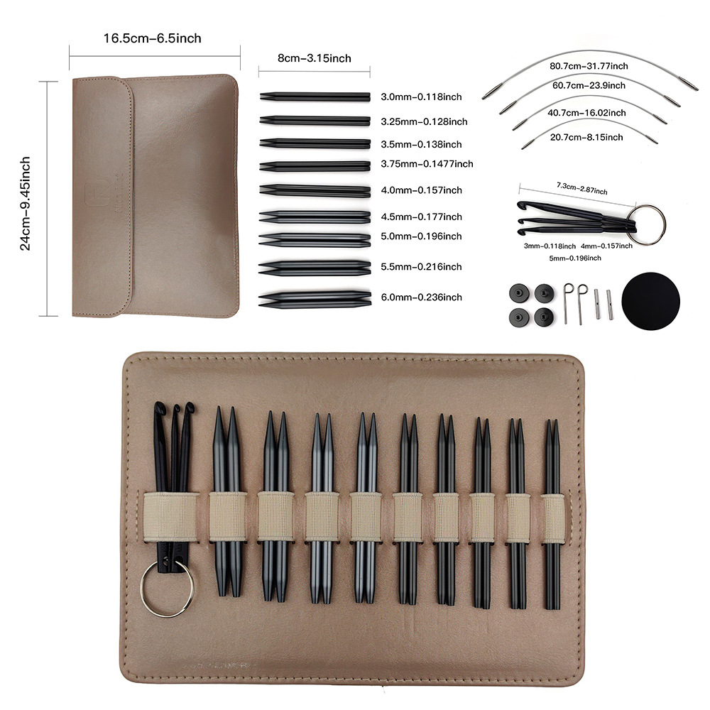 Herramienta de tejido Aguja de anillo desmontable de alúmina Juego de bolsa de tarjeta de aguja de circulación de color de pistola Aguja de anillo de cambio de cuerda de 8CM