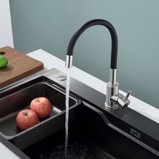 Cross-Border 304 Stainless Steel Kitchen Black Silicone Universal Pipe Faucet Sink Rotating Hot and Cold Household Faucet