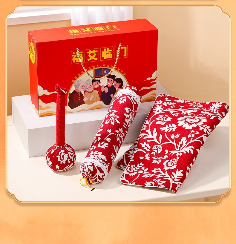 Mugwort Wellness Gift Set with Herbal Hammer Seat Cushion and Neck Pillow for Business Gifting in use