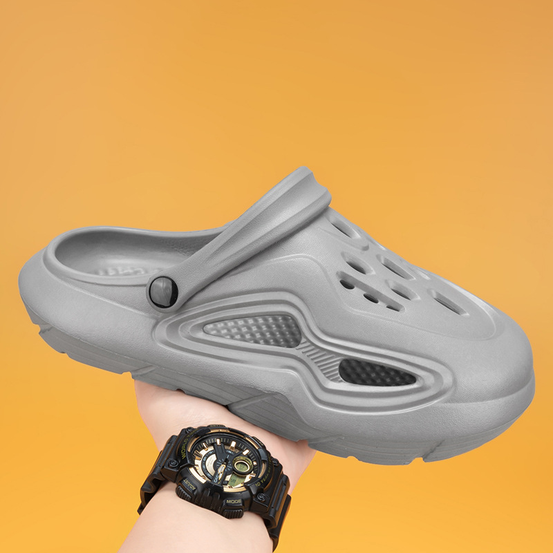 Zapatos con agujeros de color sólido para hombres, ropa exterior de verano, antideslizante, transpirable, suela suave, zapatillas Baotou, sandalias de playa deportivas y de ocio para hombres