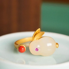 新款玉兔戒指女簡約氣質眾設計精緻感百搭時尚復古食指戒指手飾