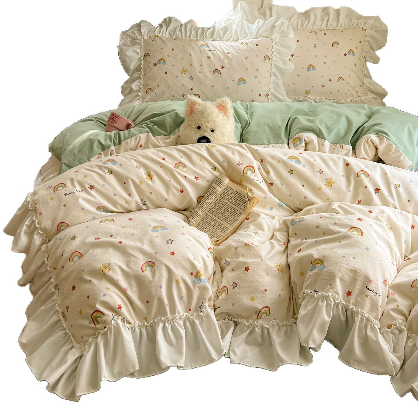 French Style Princess Lace Cotton Bedding Set Double Layer Gauze_voghion.com