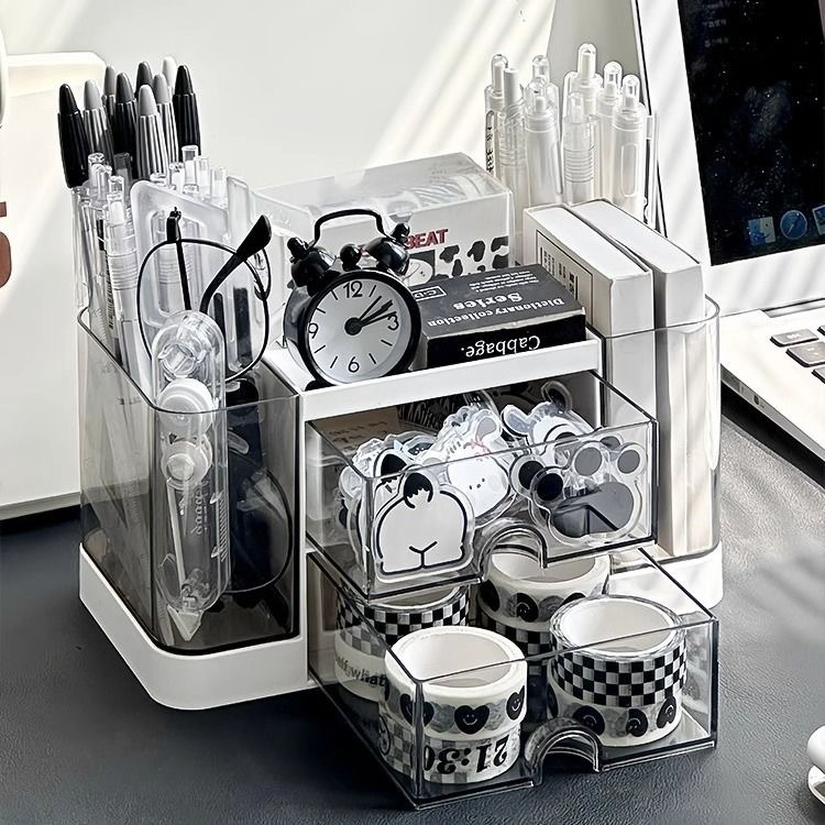 Caja de cajón transparente de la Mesa de plástico, caja de almacenamiento de papelería estudiantil, caja de acabado, Mesa de maquillaje, productos para el cuidado de la piel, caja de acabado