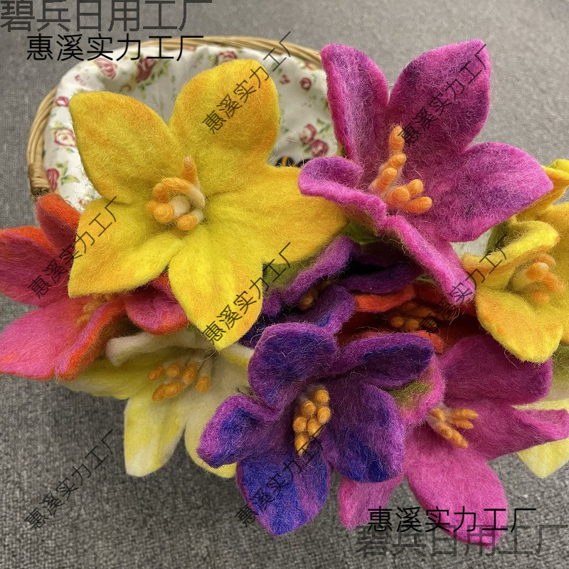 Wool Felt Handmade Artificial Flowers Dried Flowers Display Desktop Hanging Basket Single Flower Vine Lily Flower 5 Pieces