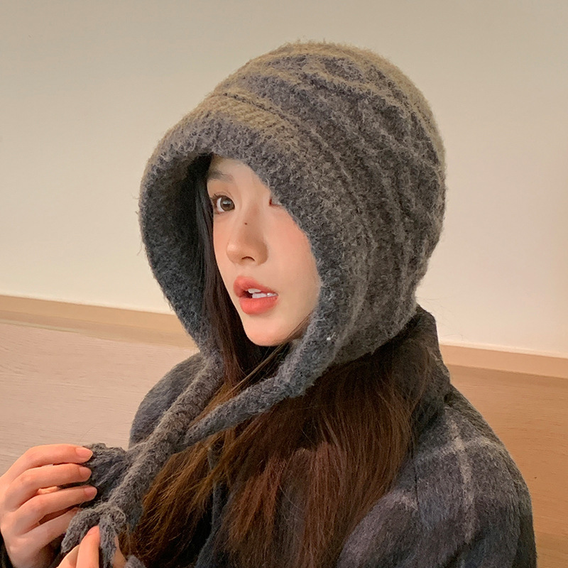 韩版氛围感秋冬季帽子女款时尚百搭针织毛线帽显脸小巴拉克拉法帽|undefined