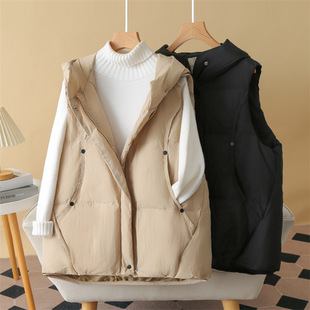 Fall/winter 2024 new plus size women's chubby girl casual simple Joker padded hooded down vest coat 2748