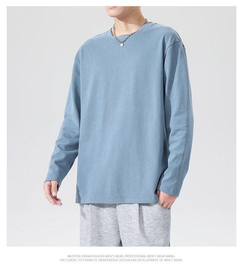 Pure cotton long sleeved t-shirt for men in spring and autumn 2024, skin friendly base T-shirt with solid color loose top underneath_voghion.com